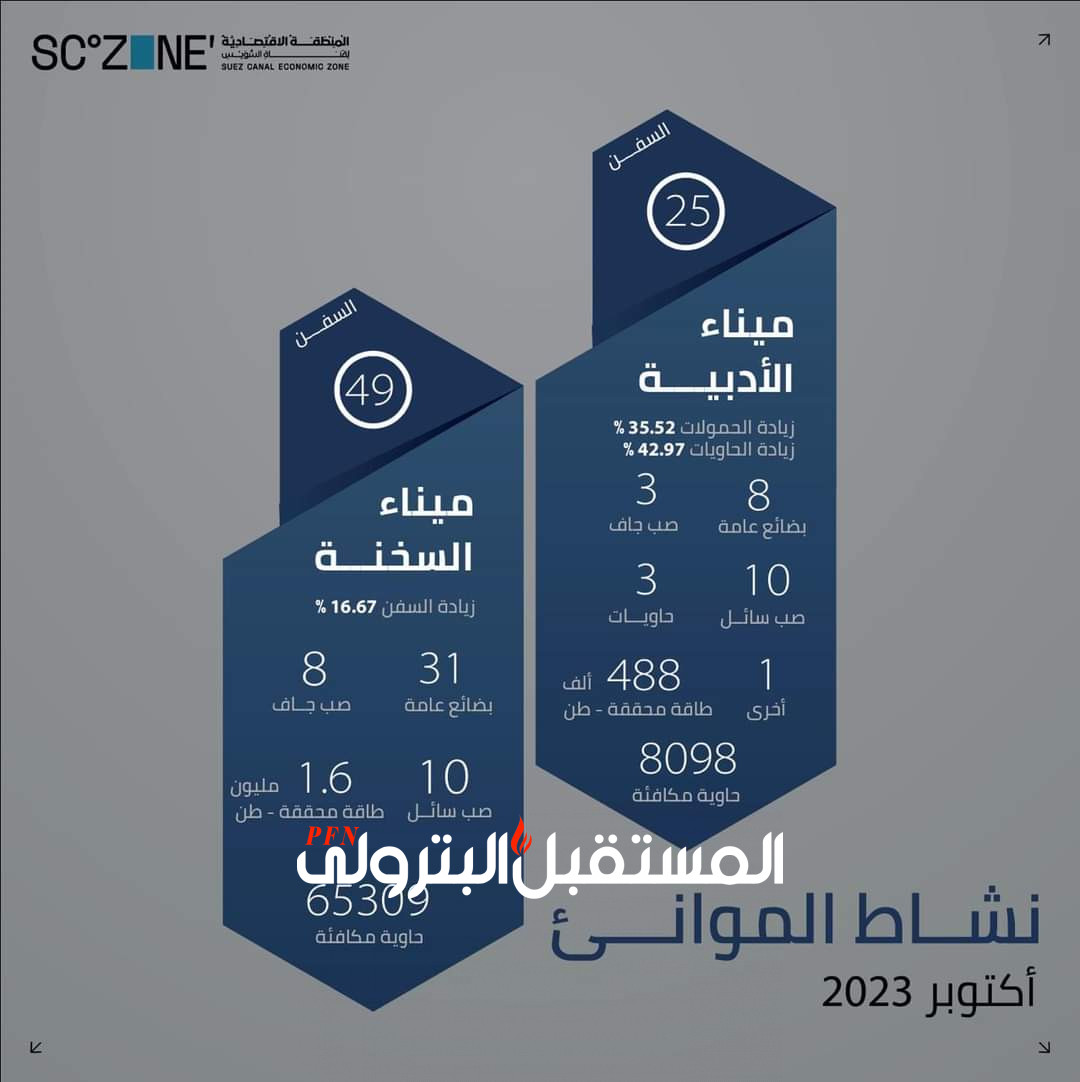 موانئ السخنة والادبية يستقبلون 74 سفينة متنوعة بحمولات تتجاوز 2 مليون طن خلال أكتوبر